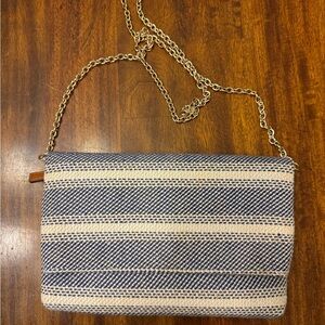 Market & Spruce canvas fold over crossbody purse blue and cream gold cha…